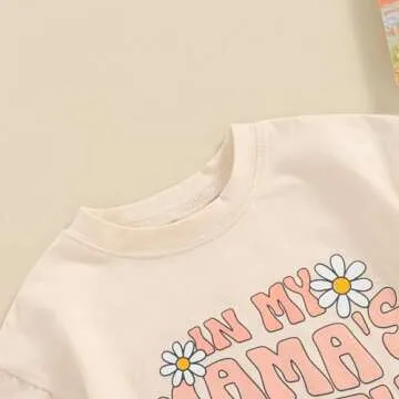 YOKJZJD Newborn Infant Baby Girl Summer Outfits Mama's Bestie Era Bubble Romper Daisy Short Sleeve Bodysuit T-Shirt Overalls (Beige, 0-3 Months)