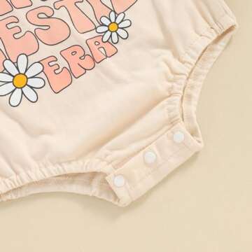 YOKJZJD Newborn Infant Baby Girl Summer Outfits Mama's Bestie Era Bubble Romper Daisy Short Sleeve Bodysuit T-Shirt Overalls (Beige, 0-3 Months)