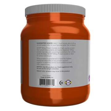NOW Foods Sports Nutrition, Whey Protein Isolate, 25 g With BCAAs, Unflavored Powder, 1.2-Pound