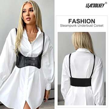 LEACOOLKEY Women Fashion Body Waist Belt Steampunk Underbust Corset Belt for Dress
