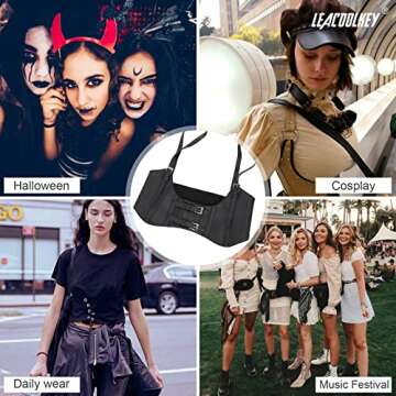 LEACOOLKEY Women Fashion Body Waist Belt Steampunk Underbust Corset Belt for Dress