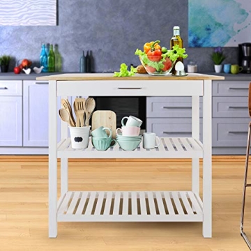 Stylish Casual Home Kitchen Island with Solid Wood Top