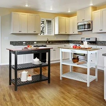 Stylish Casual Home Kitchen Island with Solid Wood Top