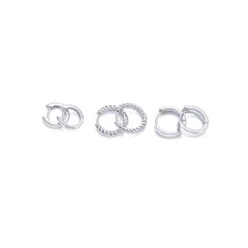 PAVOI 4 Pairs Rhodium Plated Small Hoop Earrings Set