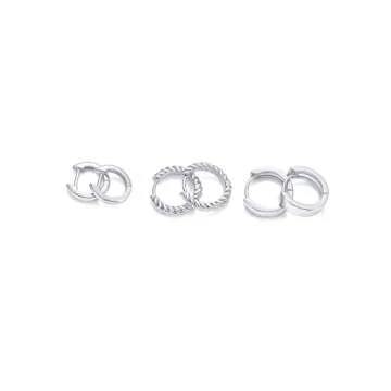 PAVOI 4 Pairs Rhodium Plated Small Hoop Earrings Set