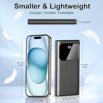Portable Charger, Power Bank 10000mAh with PD 15w Fast Charging, 4 Outputs 3 Inputs with Built in Type-C, USB-A Battery Pack, Compatible with iPhone 16 15 14 Pro Samsung S22 S21 Android Cell Phone etc