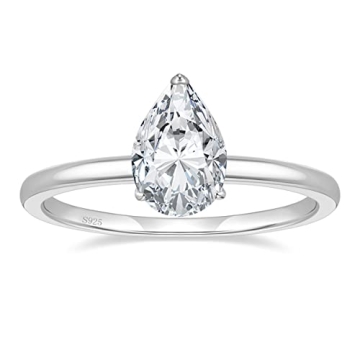 EAMTI 2CT 925 Sterling Silver Engagement Rings Pear Cut CZ Wedding Bands for Her