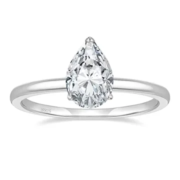 EAMTI 2CT 925 Sterling Silver Engagement Rings Pear Cut CZ Wedding Bands for Her