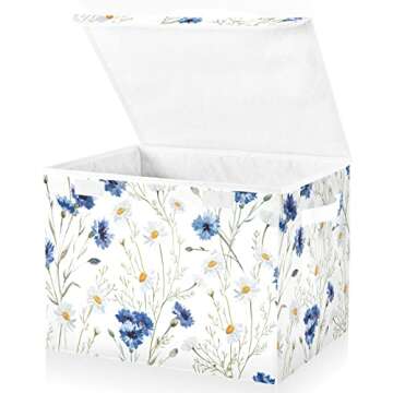 Tatenale Collapsible Storage Bins with Lids Decorative Fabric Storage Cubes Closet Organizer and Storage Basket Boxes Containers for Clothes Box Chest Nursery Folding Rectangle Floral