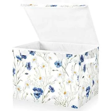 Tatenale Collapsible Storage Bins with Lids Decorative Fabric Storage Cubes Closet Organizer and Storage Basket Boxes Containers for Clothes Box Chest Nursery Folding Rectangle Floral