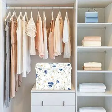 Tatenale Collapsible Storage Bins with Lids Decorative Fabric Storage Cubes Closet Organizer and Storage Basket Boxes Containers for Clothes Box Chest Nursery Folding Rectangle Floral
