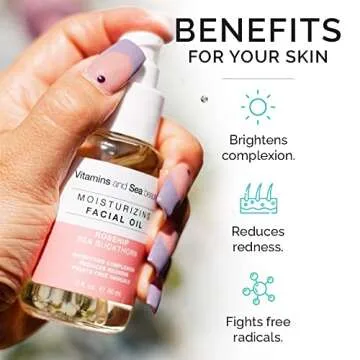 VITAMINS AND SEA BEAUTY Face Oil Facial Day Moisturizer Hydrating with Rosehip Oil and Sea Buckthorn, All Skin Types, 2 Fl Oz