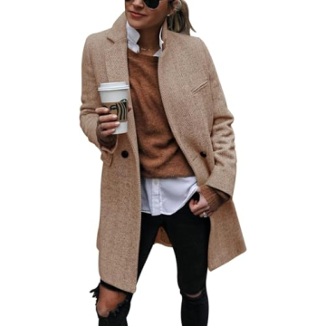 Ebifin Women's Notch Lapel Double Breasted Trench Coat - Stylish, Comfy, Perfect for Winter