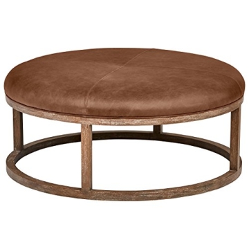 Elegant Stone & Beam Norah Round Leather Ottoman 39.5"