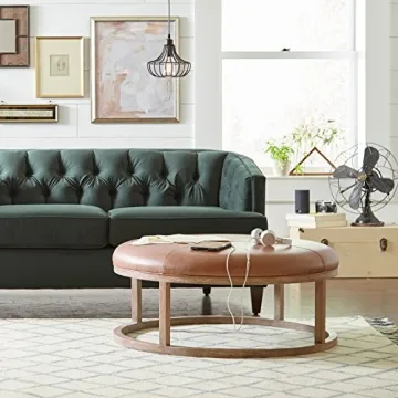 Elegant Stone & Beam Norah Round Leather Ottoman 39.5"