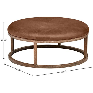 Elegant Stone & Beam Norah Round Leather Ottoman 39.5"
