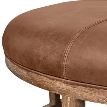 Elegant Stone & Beam Norah Round Leather Ottoman 39.5"