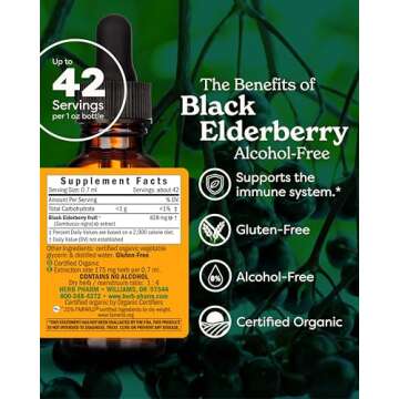 Herb Pharm Certified Organic Black Elderberry Liquid Extract for Immune System Support, Alcohol-Free...