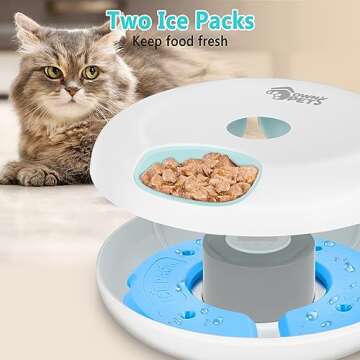 Ownpets 6 Meals Automatic Cat Feeder for Wet/Dry Food, with 2 Ice Packs, Programmable Timed Pet Feed...