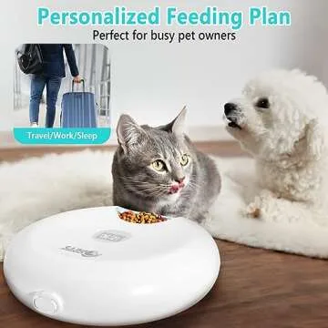 Ownpets 6 Meals Automatic Cat Feeder for Wet/Dry Food, with 2 Ice Packs, Programmable Timed Pet Feeder, Cordless Rechargeable Battery Auto Feeder for Cats/Small Dogs