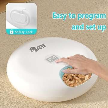 Ownpets 6 Meals Automatic Cat Feeder for Wet/Dry Food, with 2 Ice Packs, Programmable Timed Pet Feeder, Cordless Rechargeable Battery Auto Feeder for Cats/Small Dogs