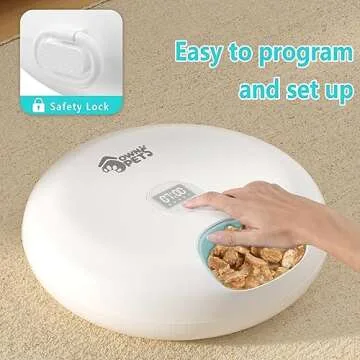 Ownpets 6 Meals Automatic Cat Feeder for Wet/Dry Food, with 2 Ice Packs, Programmable Timed Pet Feeder, Cordless Rechargeable Battery Auto Feeder for Cats/Small Dogs