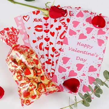 Valentines Day Candy Goody Bags, Valentine Goodie Bags for Kids, 133 Pcs - Valentines Cellophane Treat Bags, Clear Goodie Bags With Ties, Cellophane Cookie Bags, Valentines Day Gift Bags, 7 Designs