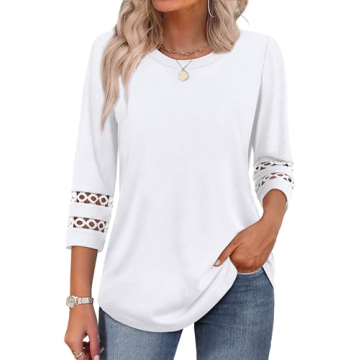 Stylish Casual White 3/4 Sleeve Tops for Women