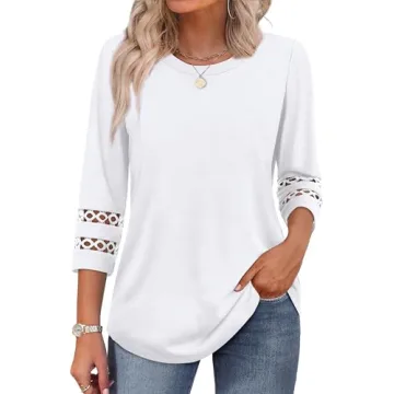 Stylish Casual White 3/4 Sleeve Tops for Women