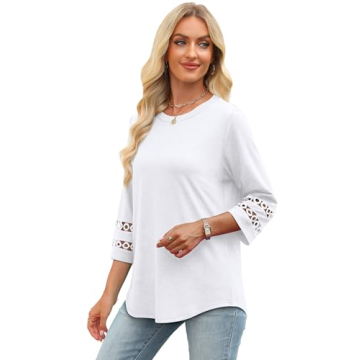 Stylish Casual White 3/4 Sleeve Tops for Women