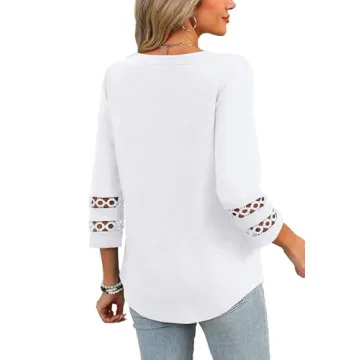 Stylish Casual White 3/4 Sleeve Tops for Women
