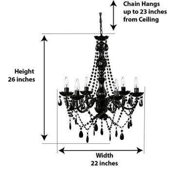 gypsy color The Original Brink House 6 Light Black Hardwire Flush Mount Chandelier H26”xW22”, Black Metal Frame, Glass Stem and Acrylic Crystals