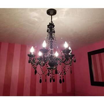 gypsy color The Original Brink House 6 Light Black Hardwire Flush Mount Chandelier H26”xW22”, Black Metal Frame, Glass Stem and Acrylic Crystals