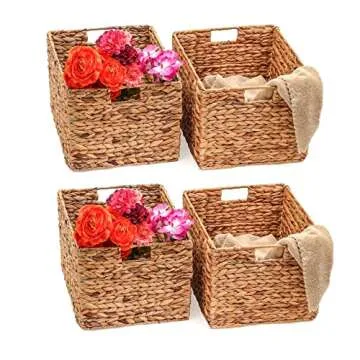 Stylish Foldable Woven Wicker Basket Set for Storage