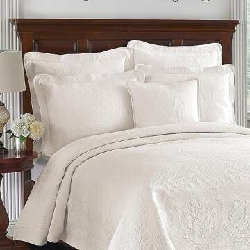 HISTORIC CHARLESTON King Charles Modern Farmhouse Floral Matelasse Coverlet, 100% Cotton Breathable ...