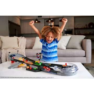 Mattel Disney and Pixar Cars Track Set, Piston Cup Action Speedway Playset with Lightning McQueen To...