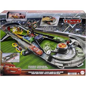 Mattel Disney and Pixar Cars Track Set, Piston Cup Action Speedway Playset with Lightning McQueen Toy Race Car, Wind-Up Booster