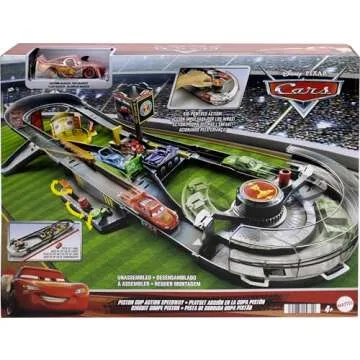 Mattel Disney and Pixar Cars Track Set, Piston Cup Action Speedway Playset with Lightning McQueen Toy Race Car, Wind-Up Booster