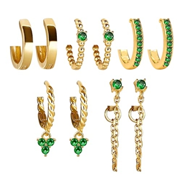 Gold & Silver Huggies Hoop Earrings Set for Women