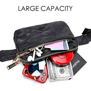 ZORFIN Fanny Packs for Women Men: Crossbody Belt Bag with Adjustable Strap - Fashion Waist Packs for Workout Running Traveling Hiking Camo Black