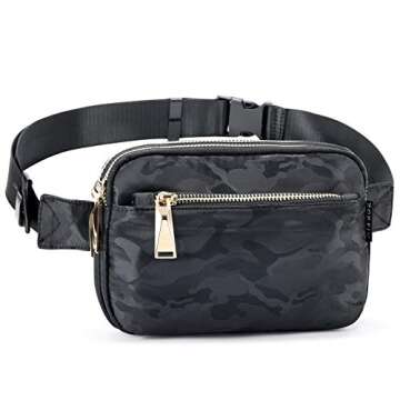ZORFIN Fanny Packs for Women Men: Crossbody Belt Bag with Adjustable Strap - Fashion Waist Packs for Workout Running Traveling Hiking Camo Black