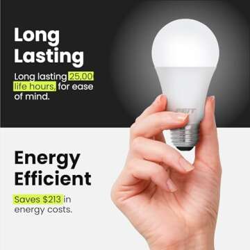 Feit Electric A19 LED Light Bulb, 60W Equivalent, Dimmable, 800 Lumens, E26 Medium Base, 3000K Bright White, CRI 90, 25,000 Hour Lifetime, UL Listed, Damp Rated, 4 Pack, OM60DM/930CA/4