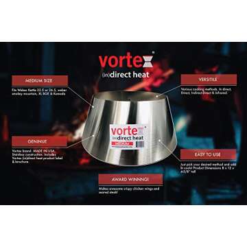 VORTEX (IN) DIRECT HEAT for Charcoal Grills, Medium Size - For Weber Kettle 22 26.75 WSM Smokey Mountain XL Kamado XL Big Green Egg