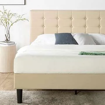 ZINUS Ibidun Upholstered Platform Bed Frame, Mattress Foundation, Wood Slat Support, No Box Spring Needed, Easy Assembly, Queen, Beige