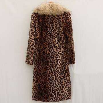Tinhulf Faux Fur Women's Leopard Long Coat Winter Warm Overcoat Sweater Jacket Hooded Outerwear