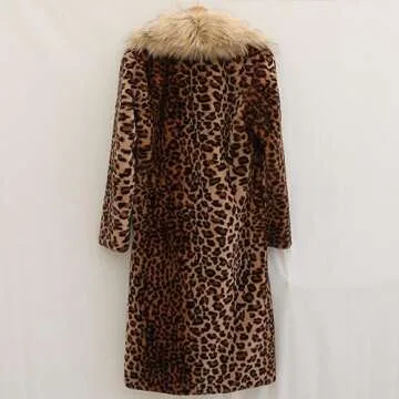 Tinhulf Faux Fur Women's Leopard Long Coat Winter Warm Overcoat Sweater Jacket Hooded Outerwear