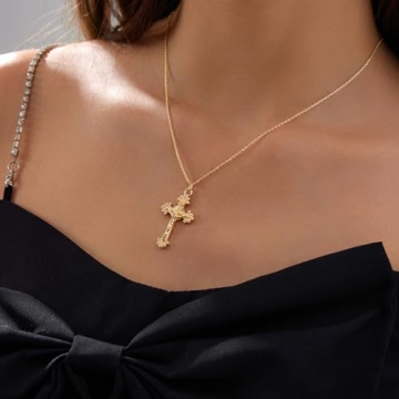 14K Gold Plated Jesus Cross Necklace for Women