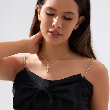 14K Gold Plated Jesus Cross Necklace for Women