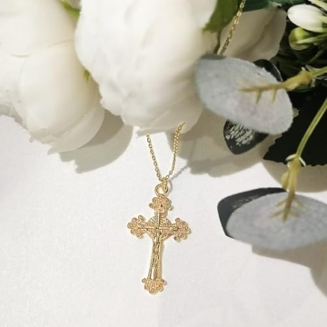 14K Gold Plated Jesus Cross Necklace for Women