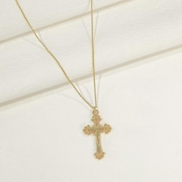 14K Gold Plated Jesus Cross Necklace for Women